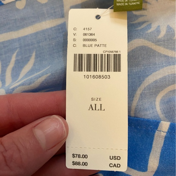 NWT Celandine Blue and White Nautical Printed Cotton Tie-On Sarong Cover-up, OS - Picture 2 of 9